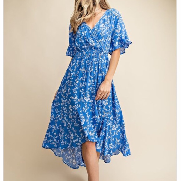 NEW Blue boho floral wrap hi low maxi dress 💙 - Picture 5 of 8